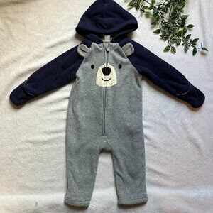 Old Navy Bear Grey Blue Fleece Bunting 18-24M Toddler Winter Wear